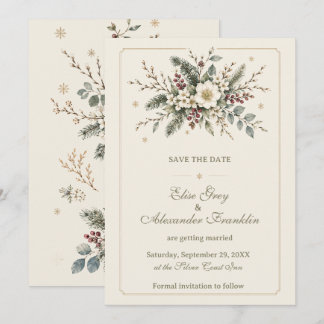 Reserve A Data Casamento Floral em Aquarela Botânica de Inverno