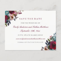 Casamento Floral em Aquarela Burgundy Salve a Data