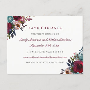 Reserve A Data Casamento Floral em Aquarela Burgundy Salve a Data