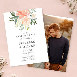 Reserve A Data Casamento Floral em Aquarela de Pêssego Suave
