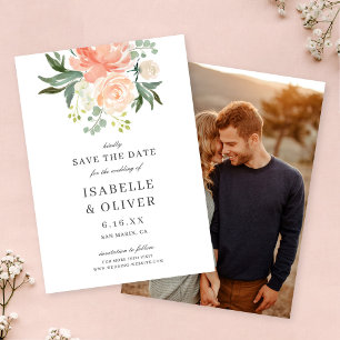 Reserve A Data Casamento Floral em Aquarela de Pêssego Suave