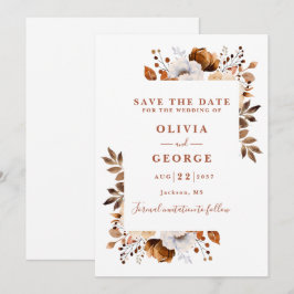 Reserve A Data Casamento Floral em Aquarela Moderna Terracota de