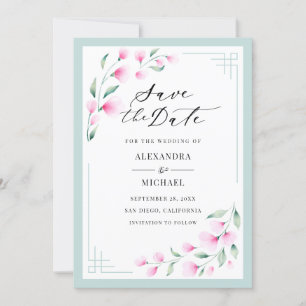 Reserve A Data Casamento Floral em Aquarela Rosa Bege Elegante