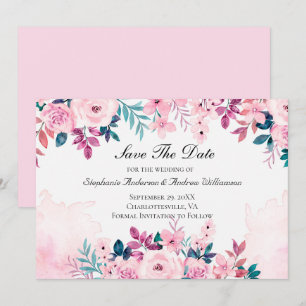 Reserve A Data Casamento Floral em Aquarela Rosa Roxo Verde