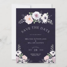 Casamento Floral em Aquarela Roxa Meia-Noite Moder