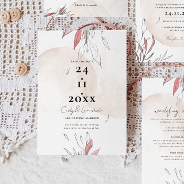 Reserve A Data Casamento Floral em Aquarela Rústica Terrosa (Criador carregado)