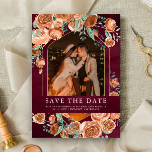 Reserve A Data Casamento Floral em Terracota Laranja Queimada e B