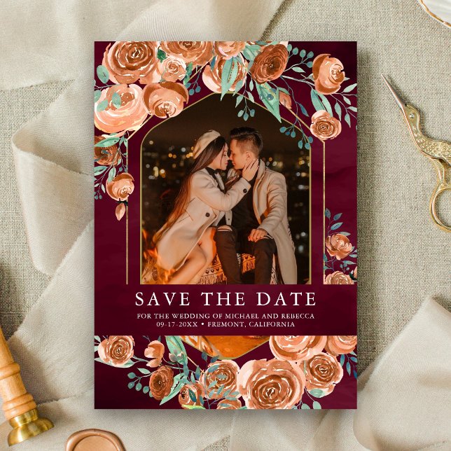 Reserve A Data Casamento Floral em Terracota Laranja Queimada e B (Criador carregado)