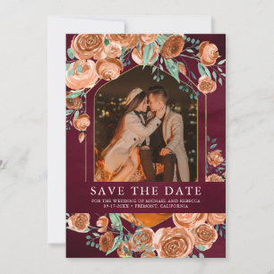 Reserve A Data Casamento Floral em Terracota Laranja Queimada e B