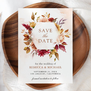 Reserve A Data Casamento Floral em Terracota Rústica da Borgonha