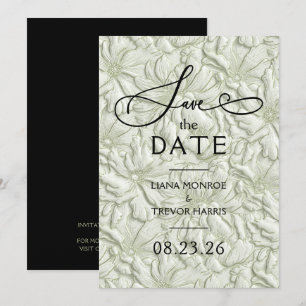 Reserve A Data Casamento Floral em Verde Sage com Relevo Falso