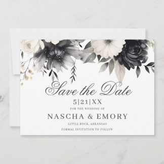 Reserve A Data Casamento Floral Escuro Boho Preto Creme