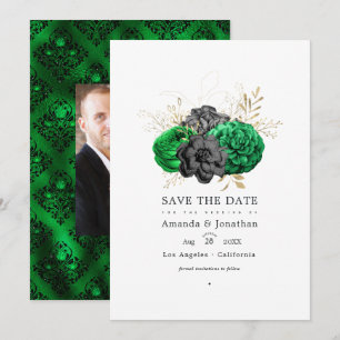 Reserve A Data Casamento Floral Esmeralda Escuro e Dourado