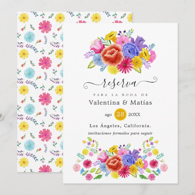 Reserve A Data Casamento Floral Fiesta Espanhola (Frente/Verso)