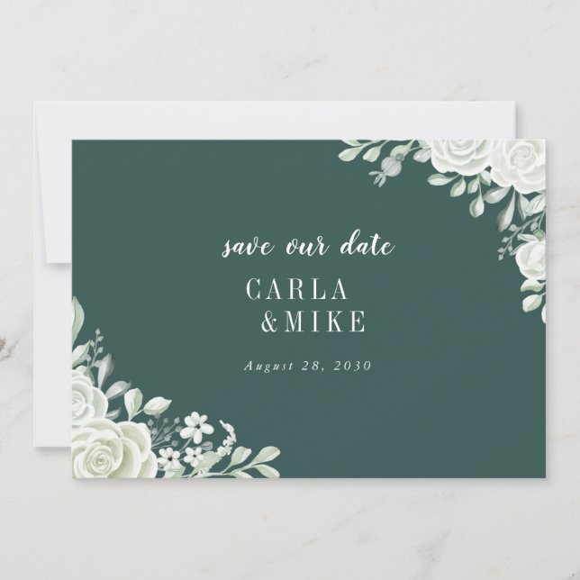 Reserve A Data Casamento Floral Folha Verde (Frente)