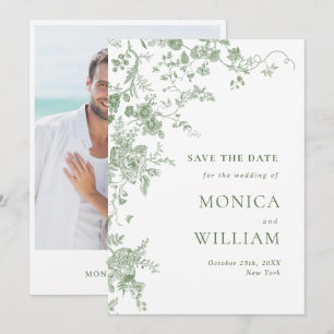 Reserve A Data Casamento Floral Francês Verde Vitoriano Elegante