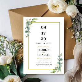 Reserve A Data Casamento Floral Geométrico de Verde de Eucalipto