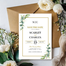 Reserve A Data Casamento Floral Geométrico de Verde de Eucalipto