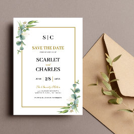 Reserve A Data Casamento Floral Geométrico de Verdura de Eucalipt