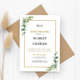Reserve A Data Casamento Floral Geométrico de Verdura de Eucalipt