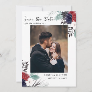 Reserve A Data Casamento Floral Gótico Burgundy marinho Azul