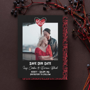Reserve A Data Casamento Floral Gótico Foto Coração Até a Morte