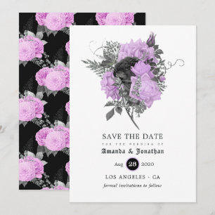 Reserve A Data Casamento Floral Gótico Preto Roxo e Prata