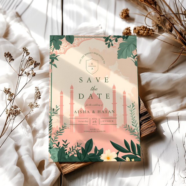 Reserve A Data Casamento Floral Islâmico Elegante Fronteiriço (Criador carregado)