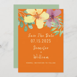 Reserve A Data Casamento Floral Laranja Moderno
