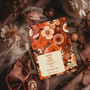 Reserve A Data Casamento floral laranja queimado Retro Groovy