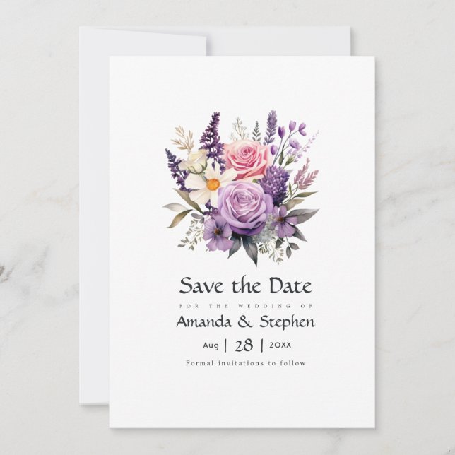 Reserve A Data Casamento Floral Lavanda Digital (Frente)