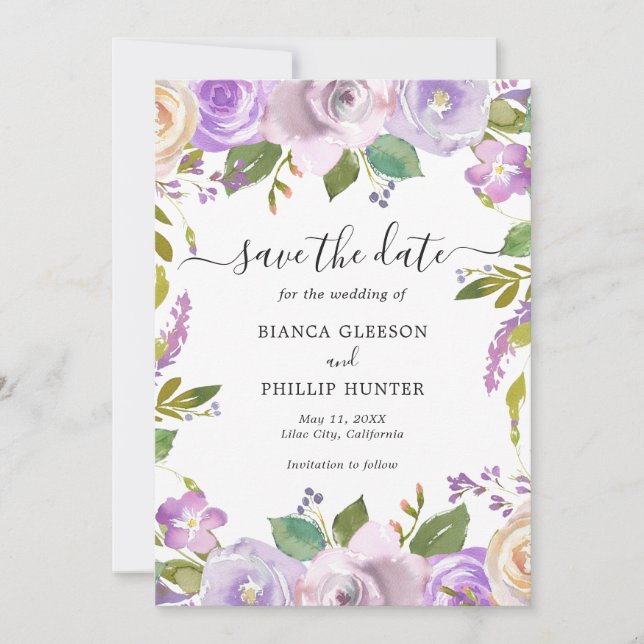 Reserve A Data Casamento Floral Lavanda Moderna e Elegante (Frente)