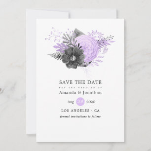 Reserve A Data Casamento Floral Lilás e Carvão