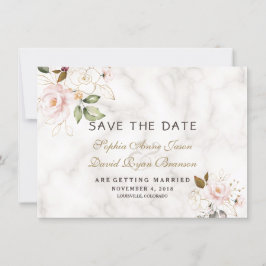 Reserve A Data Casamento Floral Mármore Rosa Charme Bege Dourado