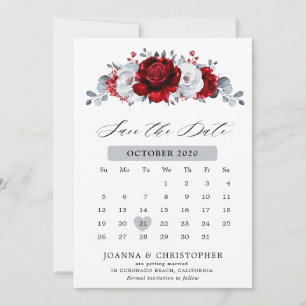 Reserve A Data Casamento Floral Metálico Prata Branco Vermelho Re