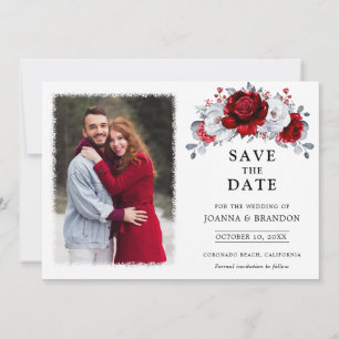 Reserve A Data Casamento Floral Metálico Real de Prata Branca