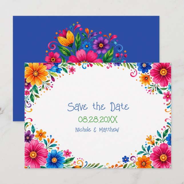 Reserve A Data Casamento Floral Mexicano Colorido (Frente/Verso)