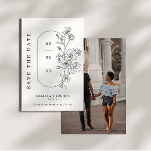 Reserve A Data Casamento Floral Minimalista Preto e Branco