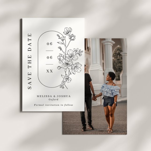 Reserve A Data Casamento Floral Minimalista Preto e Branco (Criador carregado)