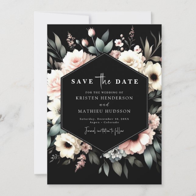Reserve A Data Casamento Floral Mínimo Cor-de-Rosa Branca (Frente)
