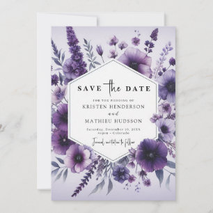 Reserve A Data Casamento Floral Mínimo De Roxo Botânico