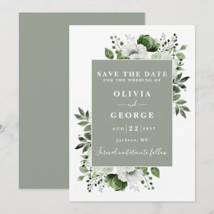 Reserve A Data Casamento Floral Modernista em Verde Sálvia em Aqu