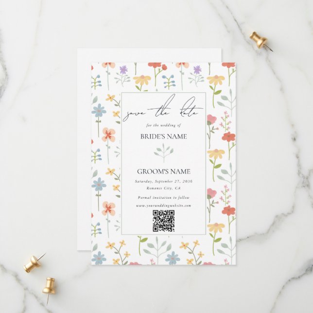 Reserve A Data Casamento Floral Moderno Boho Chic Wildflower (Frente/Verso In Situ)