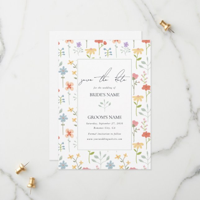 Reserve A Data Casamento Floral Moderno Boho Chic Wildflower (Frente/Verso In Situ)