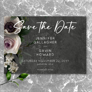Reserve A Data Casamento Floral Moderno Elegante Cinza Carvão