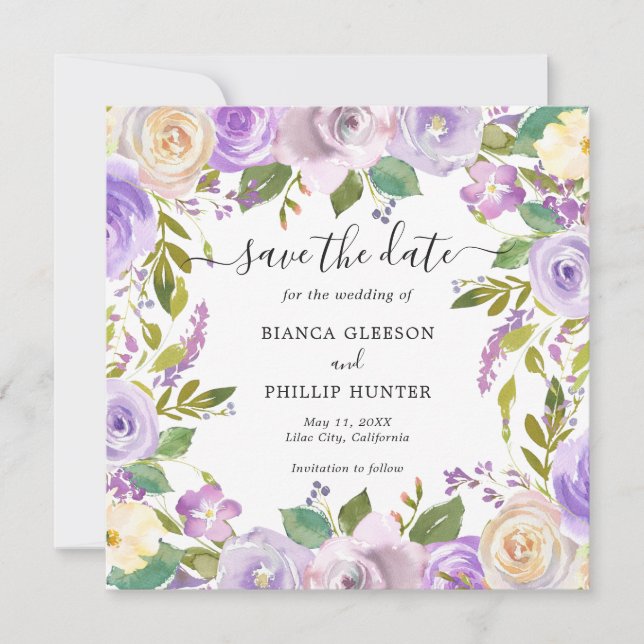 Reserve A Data Casamento Floral Moderno Elegante de Lavanda (Frente)