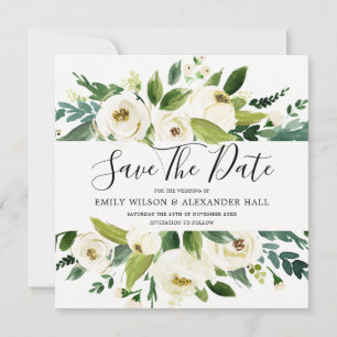 Reserve A Data Casamento Floral Moderno em Branco Creme Champanhe