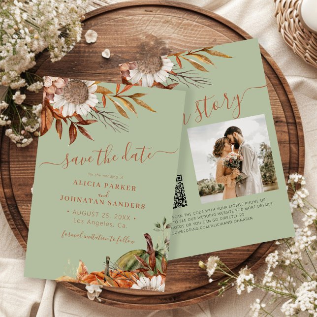 Reserve A Data Casamento floral moderno rústico em verde sage QR (Criador carregado)