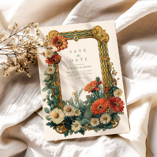 Reserve A Data Casamento Floral Moldura Gerbera Margarida Art Nou