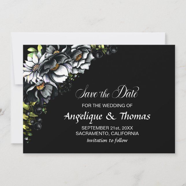 Reserve A Data Casamento Floral Moody Black (Frente)